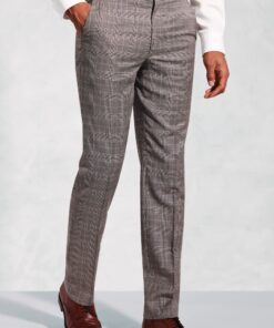 Tailored Fit Coltrane Chestnut Brown POW Check British Pure New Wool Suit Trousers