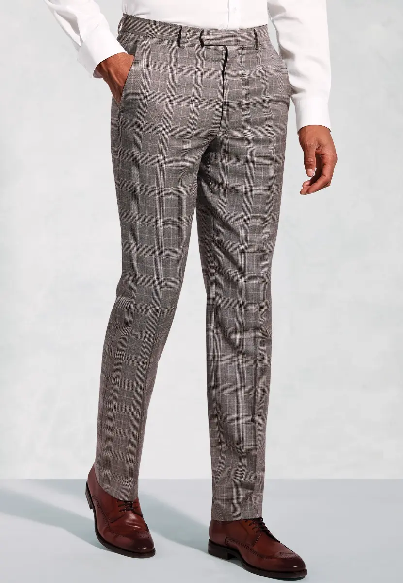 Tailored Fit Coltrane Chestnut Brown POW Check British Pure New Wool Suit Trousers