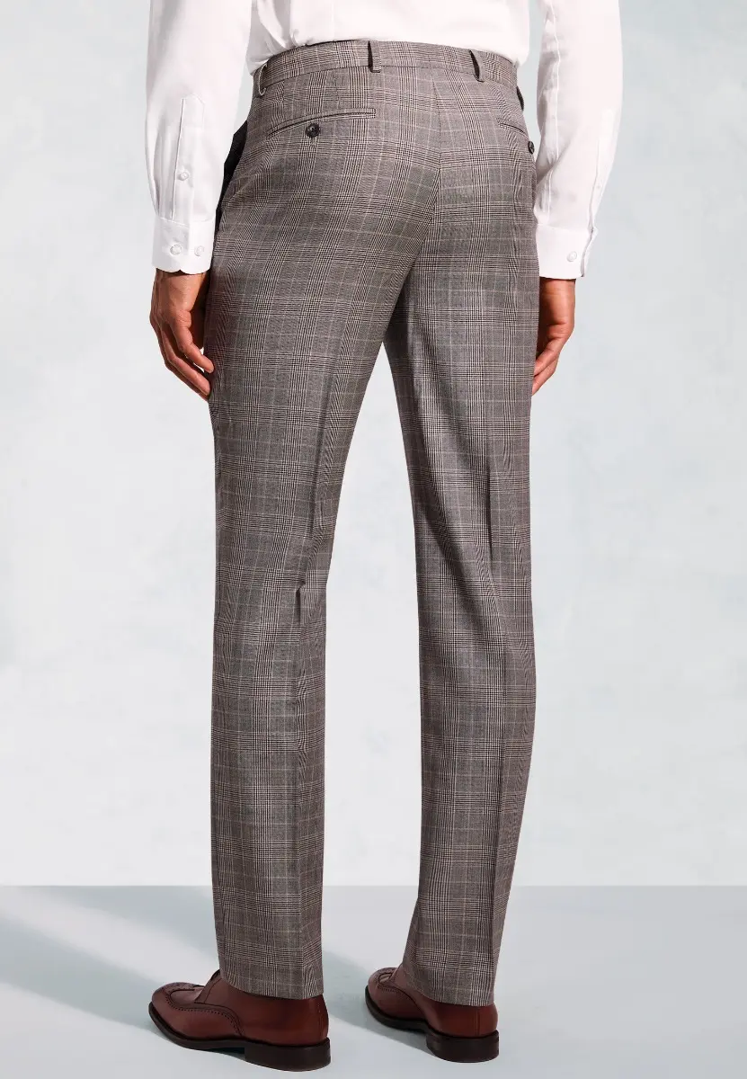 Tailored Fit Coltrane Chestnut Brown POW Check British Pure New Wool Suit Trousers - Image 2