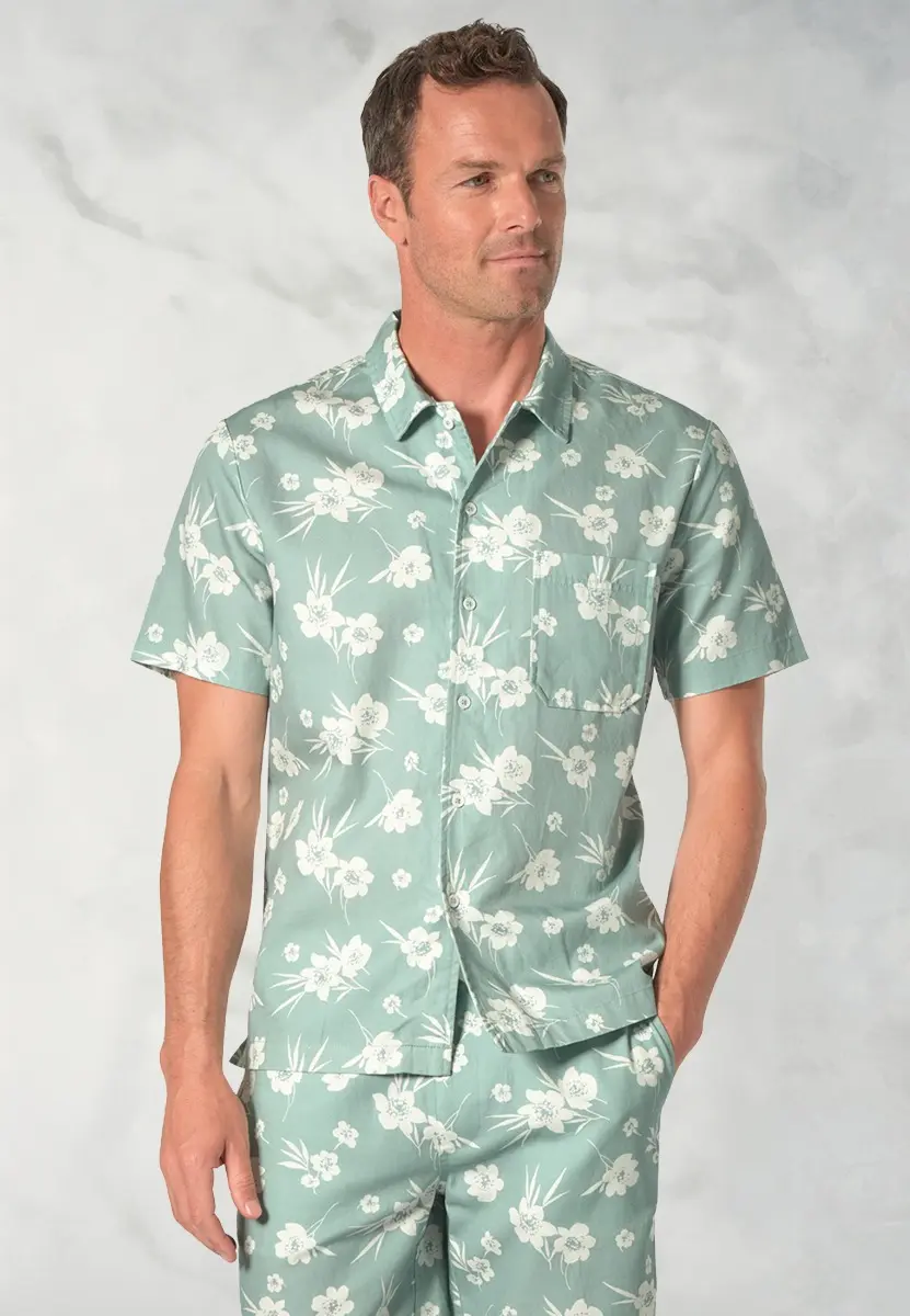 Connors Seagrass Cotton Linen Floral Shirt