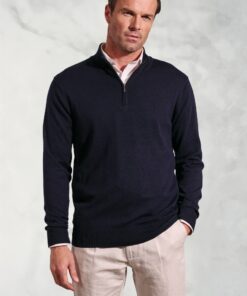 Copenhagen Navy Cotton Merino Zip Neck Jumper