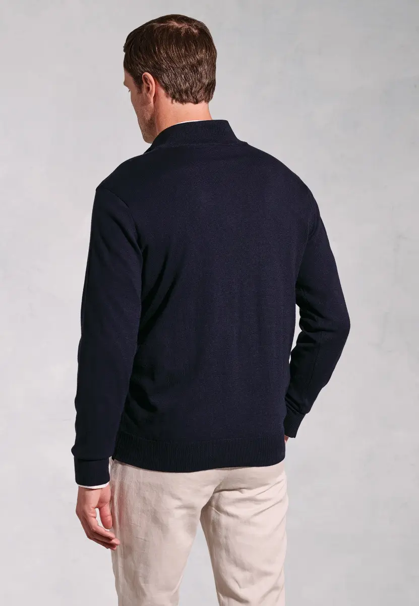 Copenhagen Navy Cotton Merino Zip Neck Jumper - Image 2