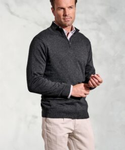 Copenhagen Charcoal Cotton Merino Zip Neck Jumper