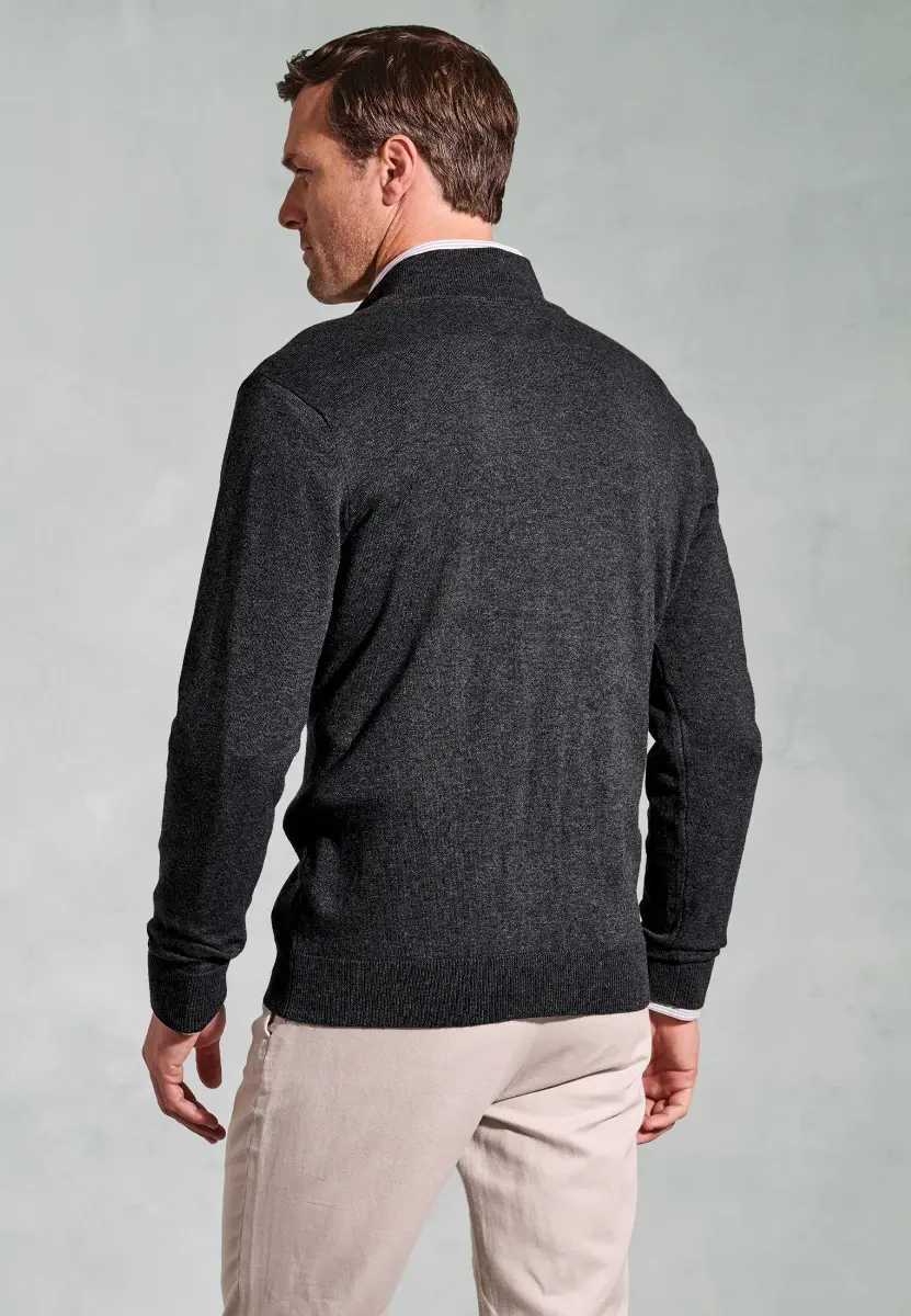 Copenhagen Charcoal Cotton Merino Zip Neck Jumper - Image 2