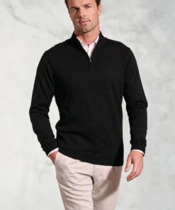 Copenhagen Black Cotton Merino Zip Neck Jumper