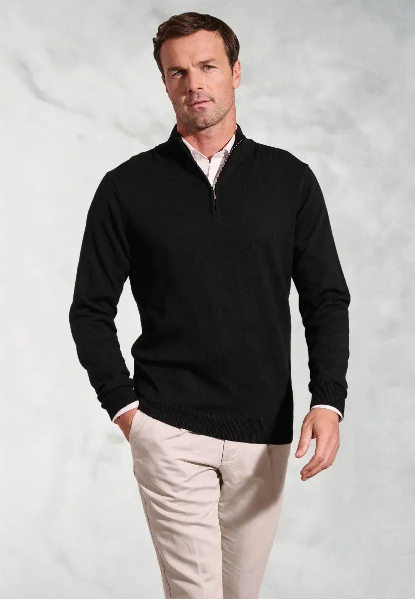 Copenhagen Black Cotton Merino Zip Neck Jumper