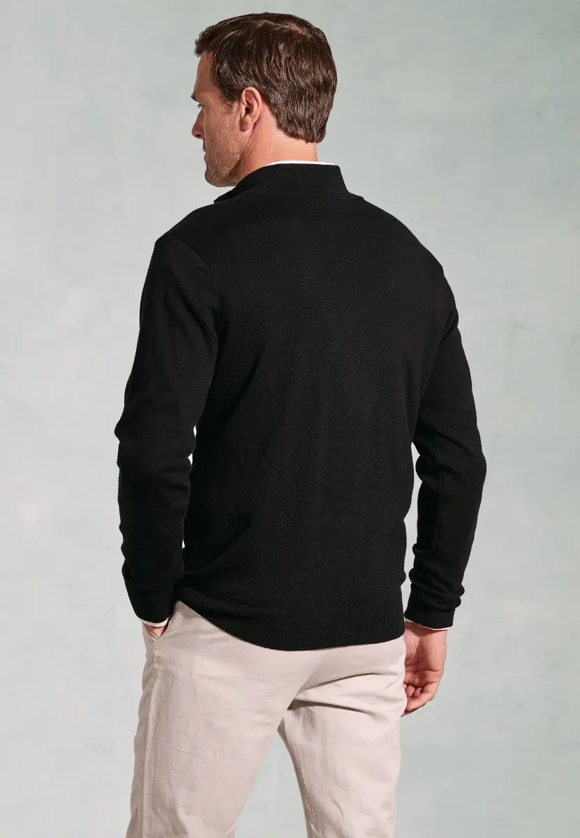 Copenhagen Black Cotton Merino Zip Neck Jumper - Image 2