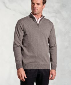 Copenhagen Taupe Cotton Merino Zip Neck Jumper