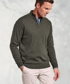 Copenhagen Moss Cotton Merino Zip Neck Jumper