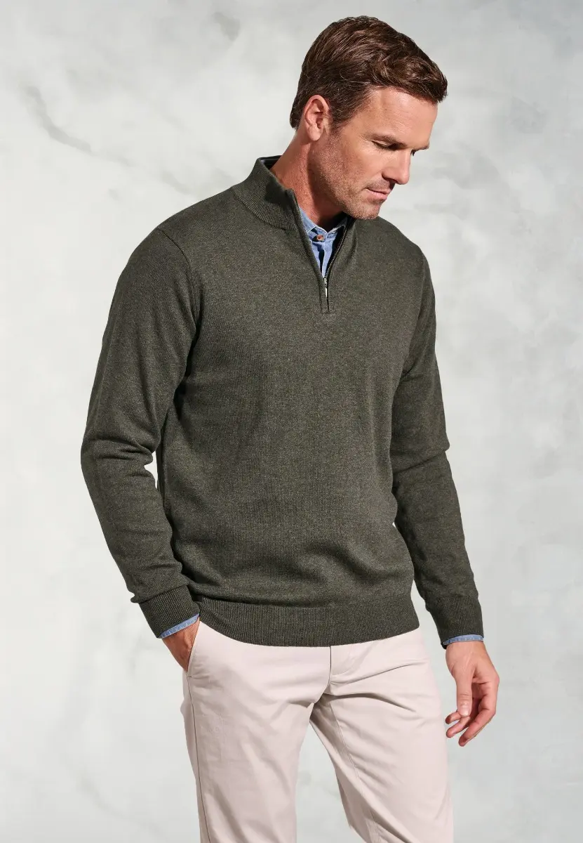 Copenhagen Moss Cotton Merino Zip Neck Jumper