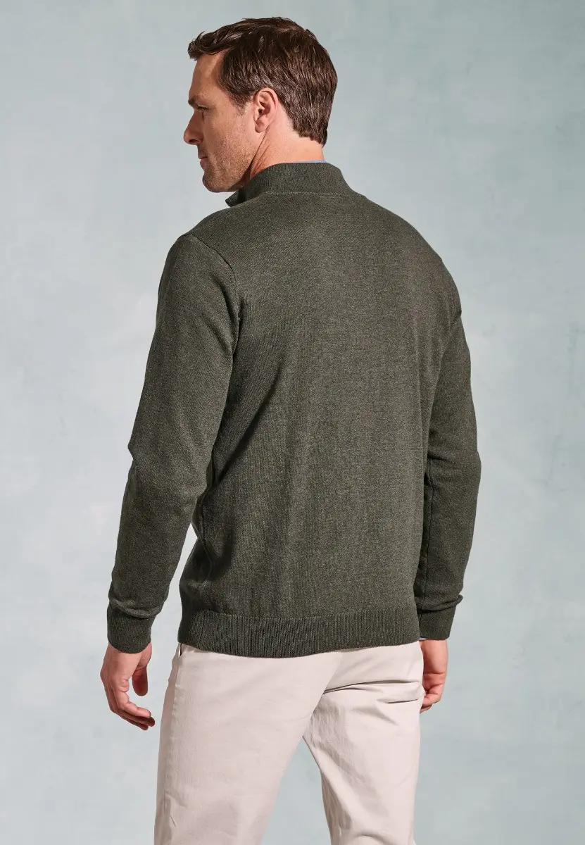 Copenhagen Moss Cotton Merino Zip Neck Jumper - Image 2