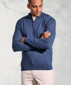 Copenhagen Denim Blue Cotton Merino Zip Neck Jumper