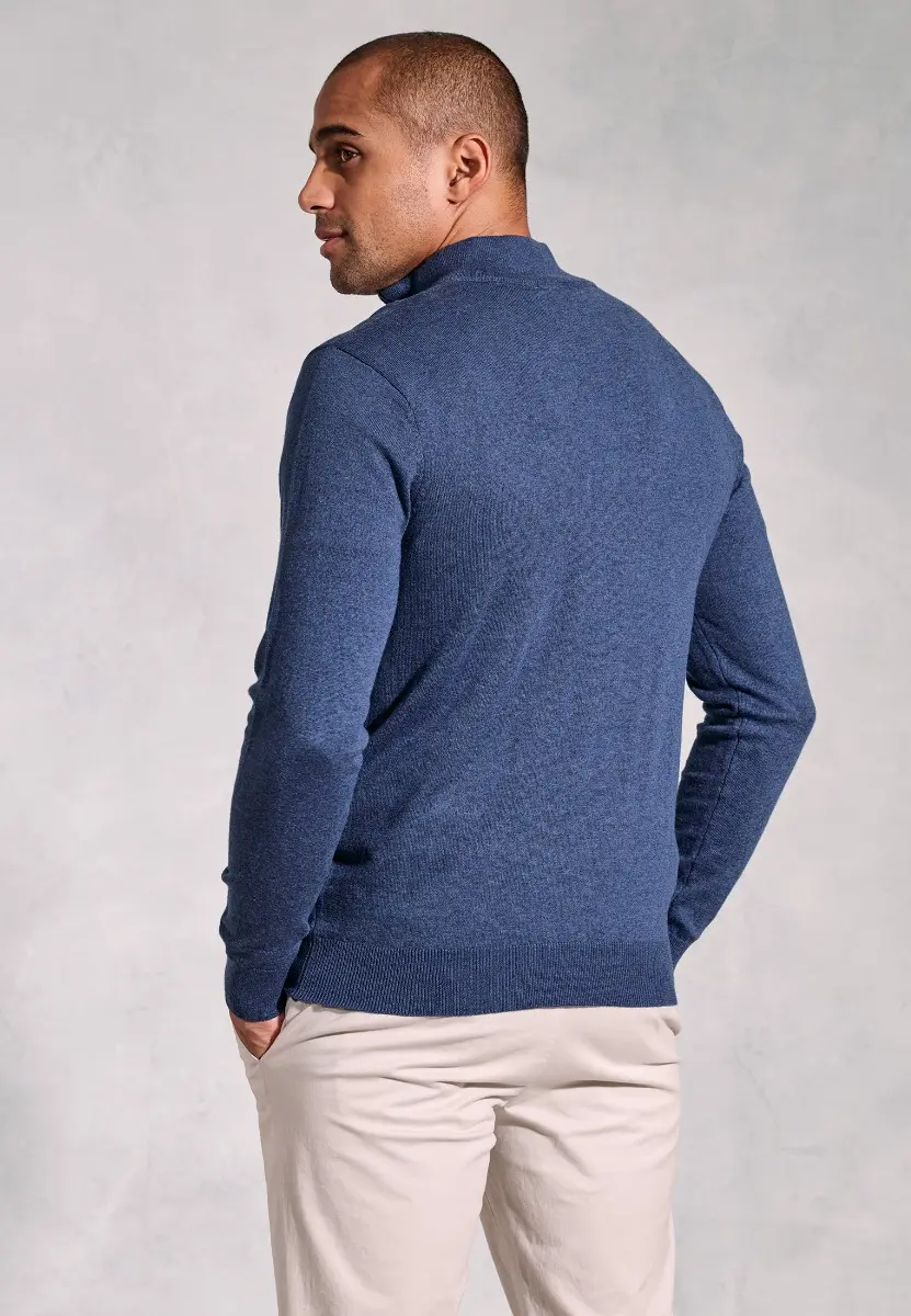 Copenhagen Denim Blue Cotton Merino Zip Neck Jumper - Image 2