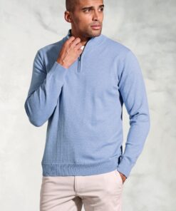 Copenhagen Sky Blue Cotton Merino Zip Neck Jumper