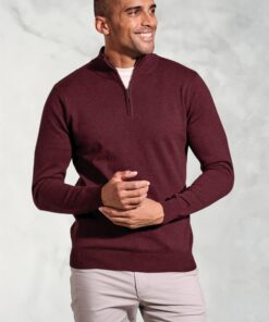 Copenhagen Burgundy Cotton Merino Zip Neck Jumper