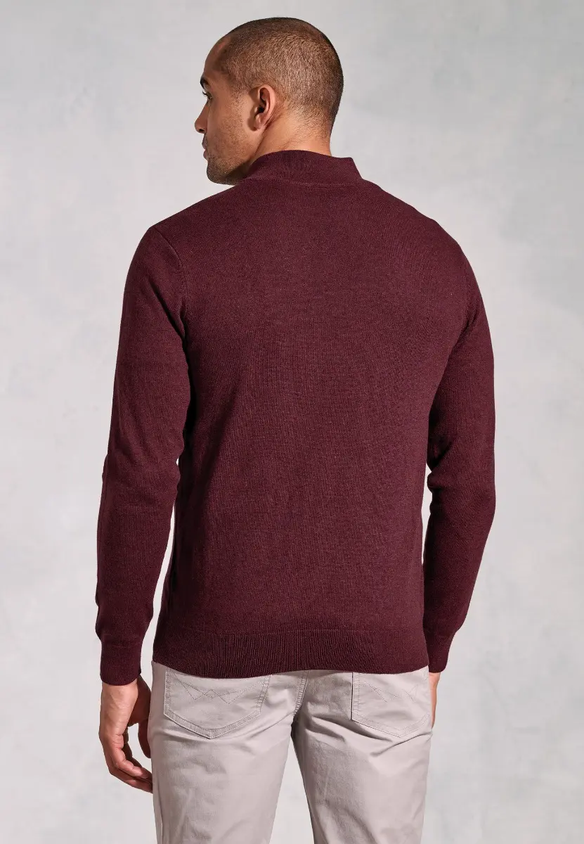 Copenhagen Burgundy Cotton Merino Zip Neck Jumper - Image 2