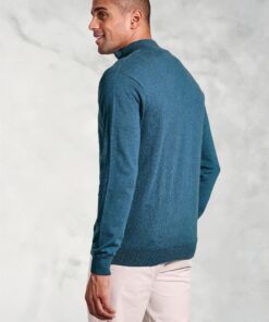 Alternative view of Copenhagen Teal Cotton Merino Zip Neck Jumper