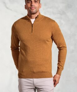 Copenhagen Mustard Cotton Merino Zip Neck Jumper