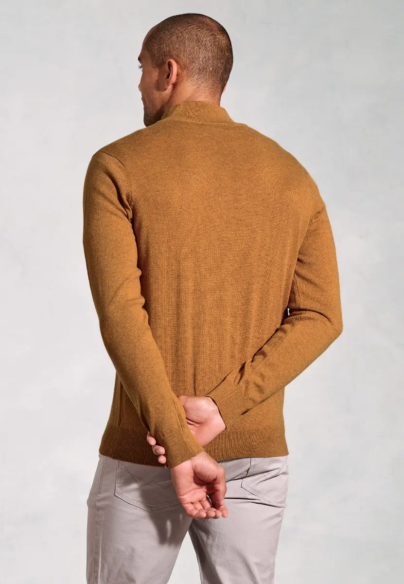 Copenhagen Mustard Cotton Merino Zip Neck Jumper - Image 2