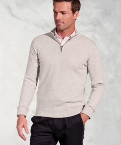 Copenhagen Stone Cotton Merino Zip Neck Jumper