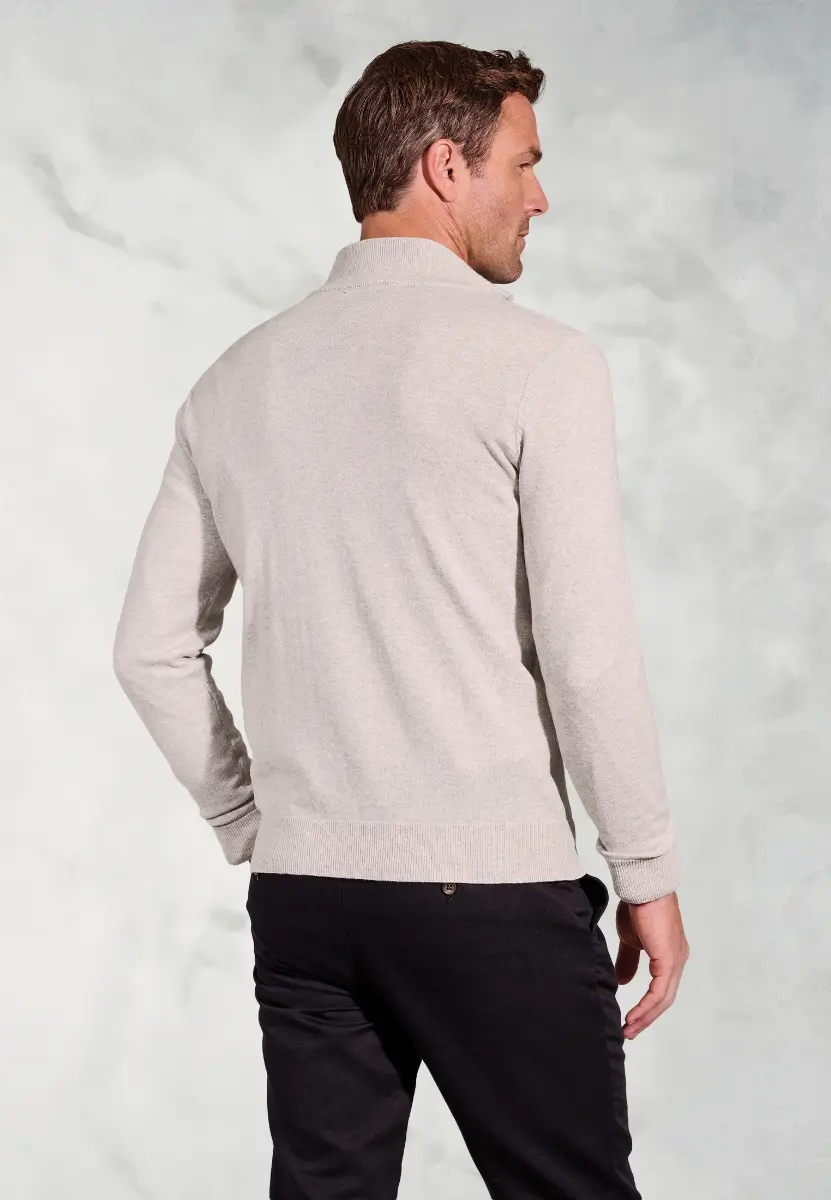 Copenhagen Stone Cotton Merino Zip Neck Jumper - Image 2
