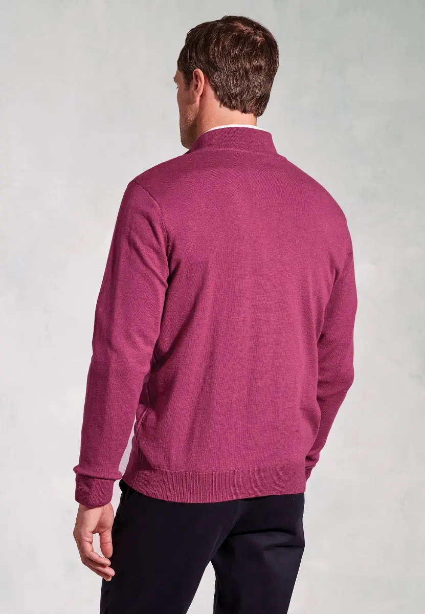 Copenhagen Raspberry Cotton Merino Zip Neck Jumper - Image 2