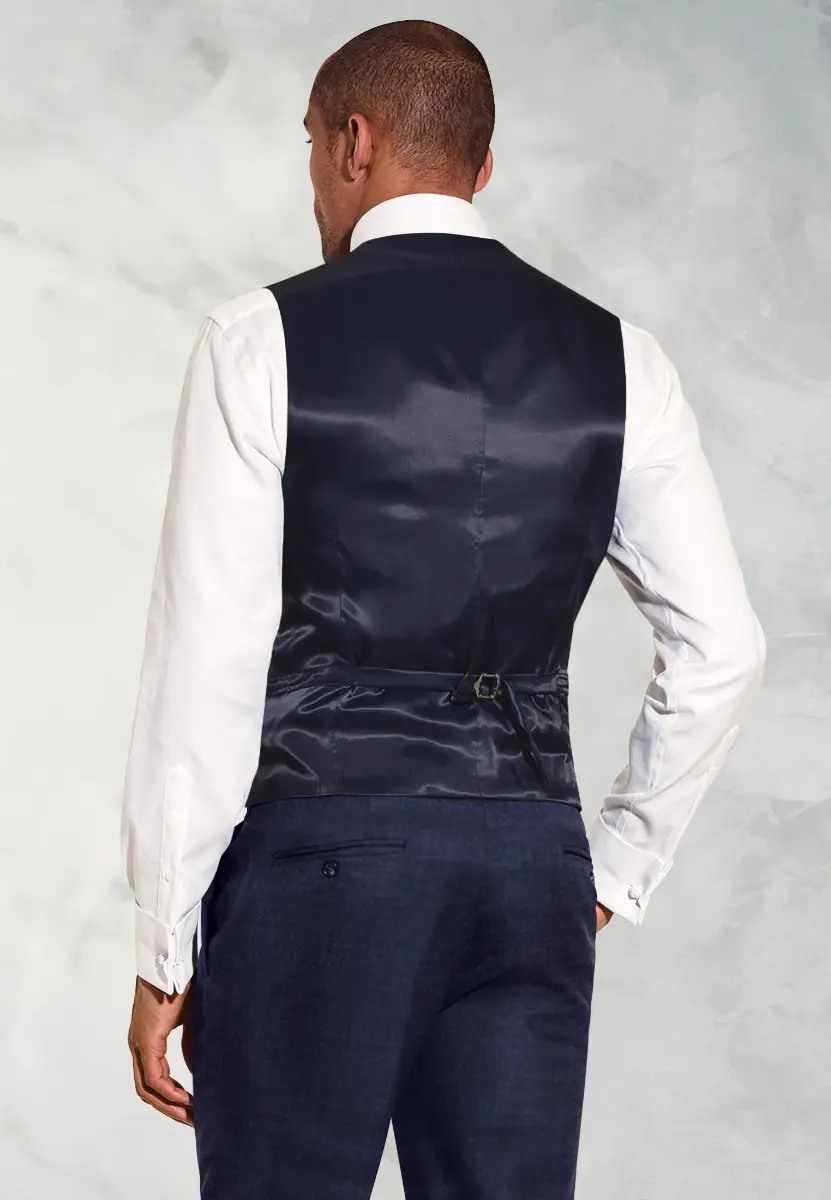 Tailored Fit Felton Navy Overcheck Suit Waistcoat - Image 2