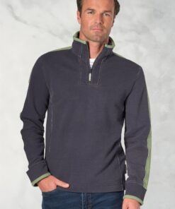 Cork Air Force Blue Cotton-Rich Zip Neck Sweatshirt