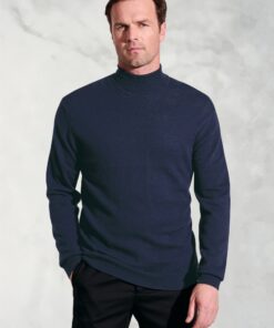 Cornwall Navy Cotton Merino Roll Neck Jumper