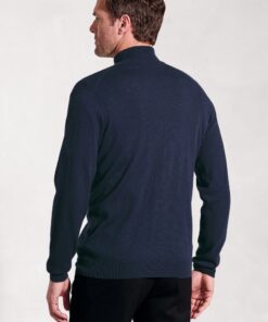 Alternative view of Cornwall Navy Cotton Merino Roll Neck Jumper