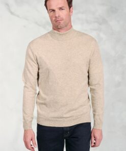 Cornwall Stone Cotton Merino Roll Neck Jumper