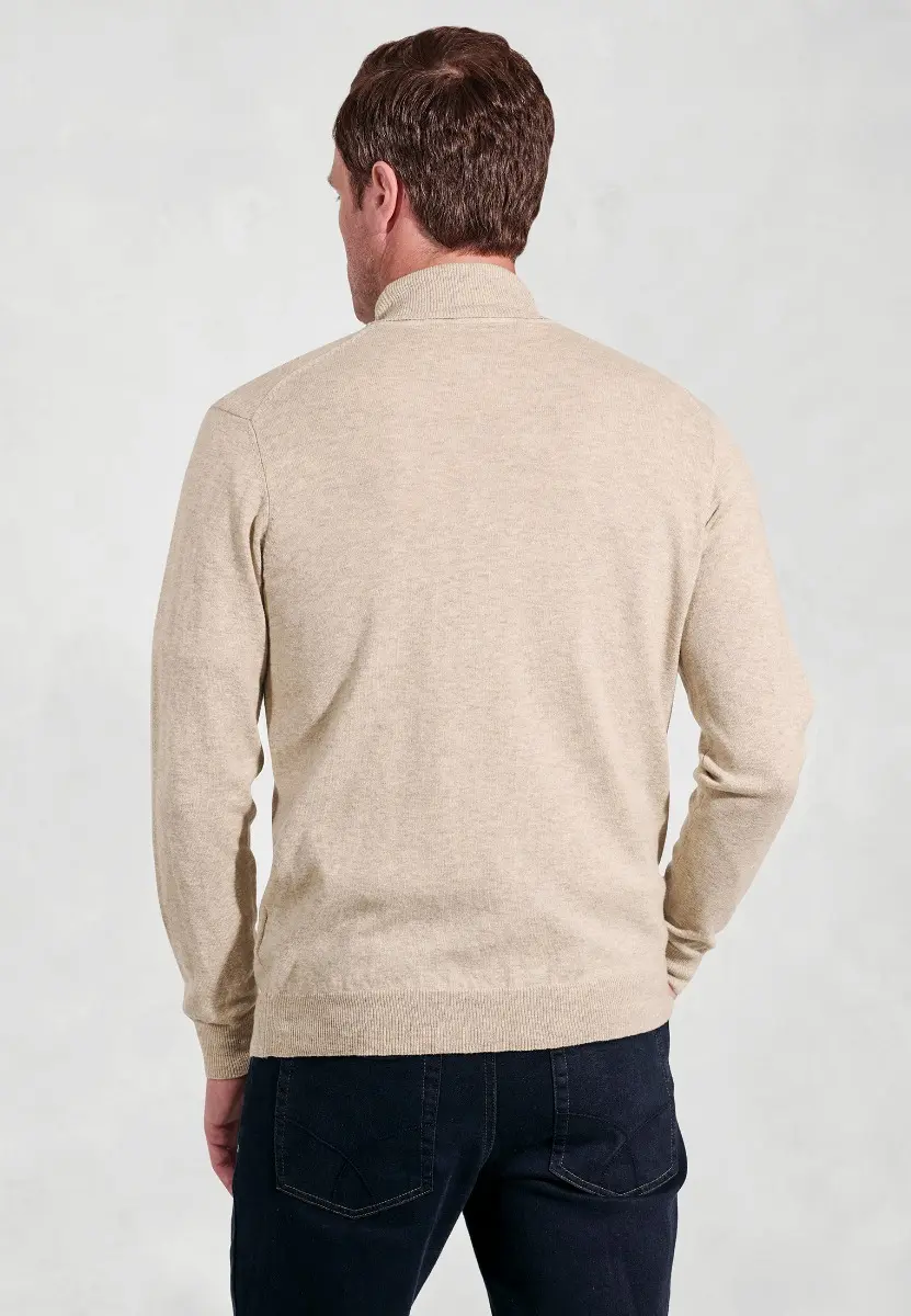 Cornwall Stone Cotton Merino Roll Neck Jumper - Image 2