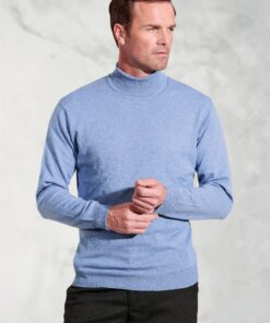 Cornwall Sky Blue Cotton Merino Roll Neck Jumper