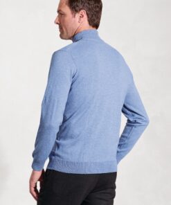 Alternative view of Cornwall Sky Blue Cotton Merino Roll Neck Jumper