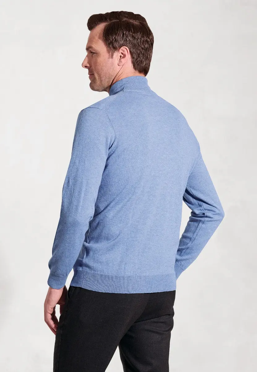 Cornwall Sky Blue Cotton Merino Roll Neck Jumper - Image 2