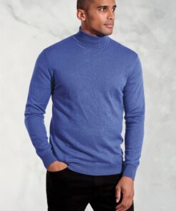 Cornwall Electric Blue Cotton Merino Roll Neck Jumper