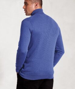 Alternative view of Cornwall Electric Blue Cotton Merino Roll Neck Jumper