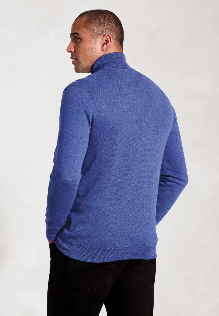 Cornwall Electric Blue Cotton Merino Roll Neck Jumper - Image 2