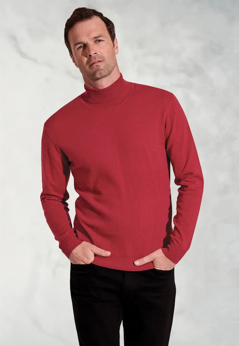 Cornwall Claret Cotton Merino Roll Neck Jumper