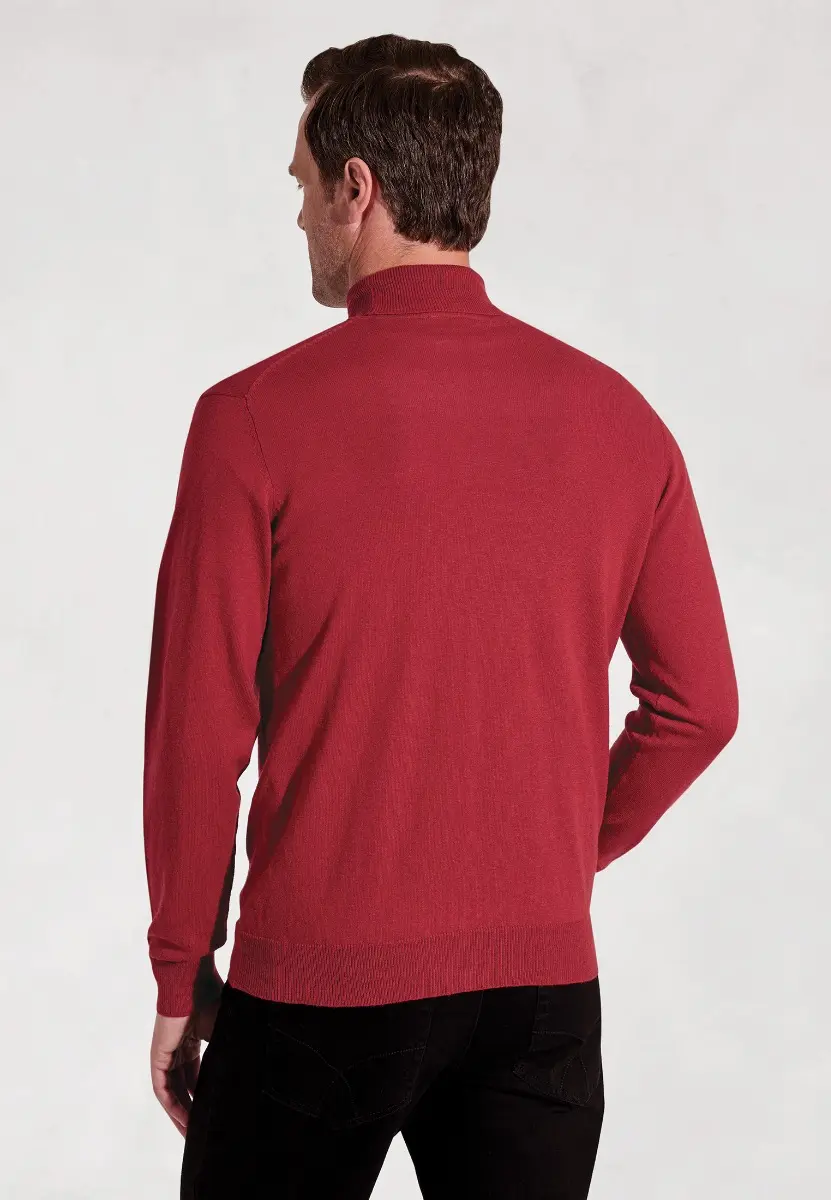 Cornwall Claret Cotton Merino Roll Neck Jumper - Image 2