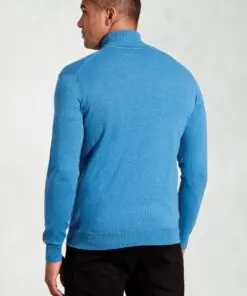 Alternative view of Cornwall Sea Blue Cotton Merino Roll Neck Jumper