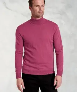 Cornwall Raspberry Cotton Merino Roll Neck Jumper