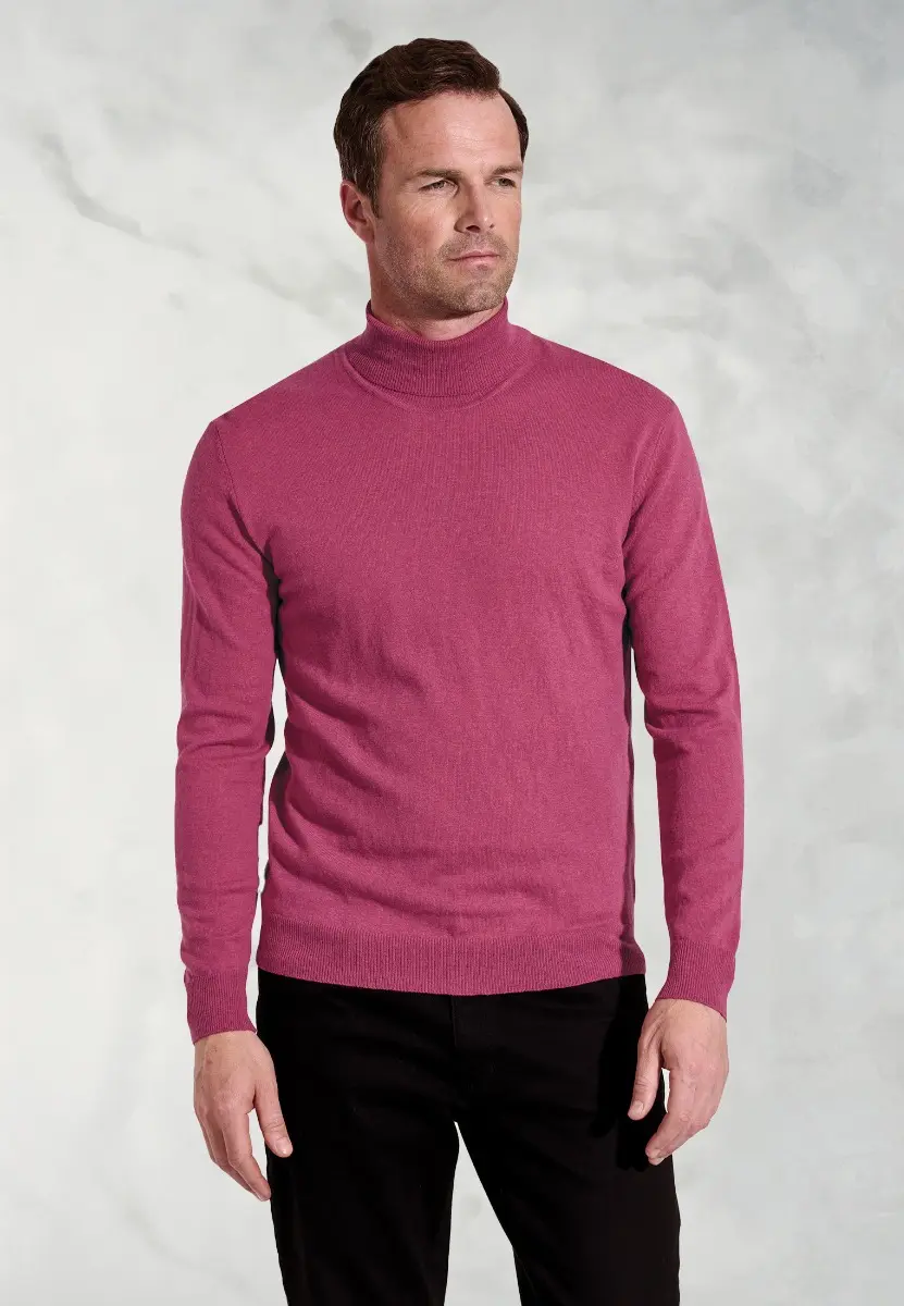 Cornwall Raspberry Cotton Merino Roll Neck Jumper