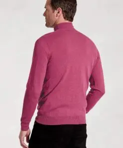 Alternative view of Cornwall Raspberry Cotton Merino Roll Neck Jumper