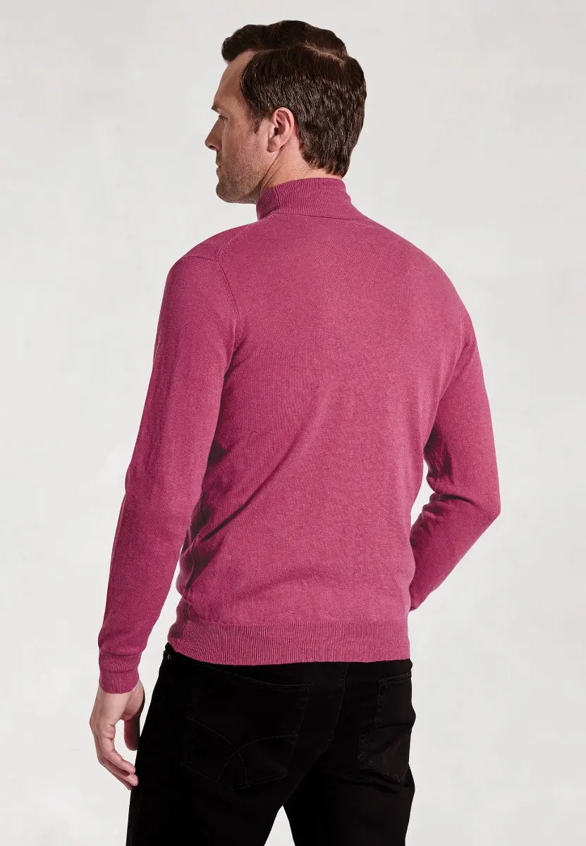 Cornwall Raspberry Cotton Merino Roll Neck Jumper - Image 2