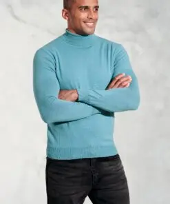 Cornwall Aqua Cotton Merino Roll Neck Jumper