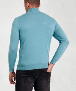 Alternative view of Cornwall Aqua Cotton Merino Roll Neck Jumper