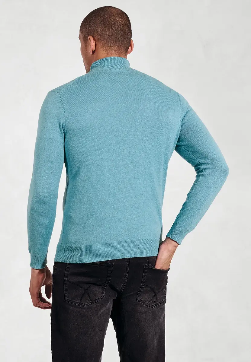 Cornwall Aqua Cotton Merino Roll Neck Jumper - Image 2