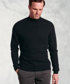 Cornwall Black Cotton Merino Roll Neck Jumper