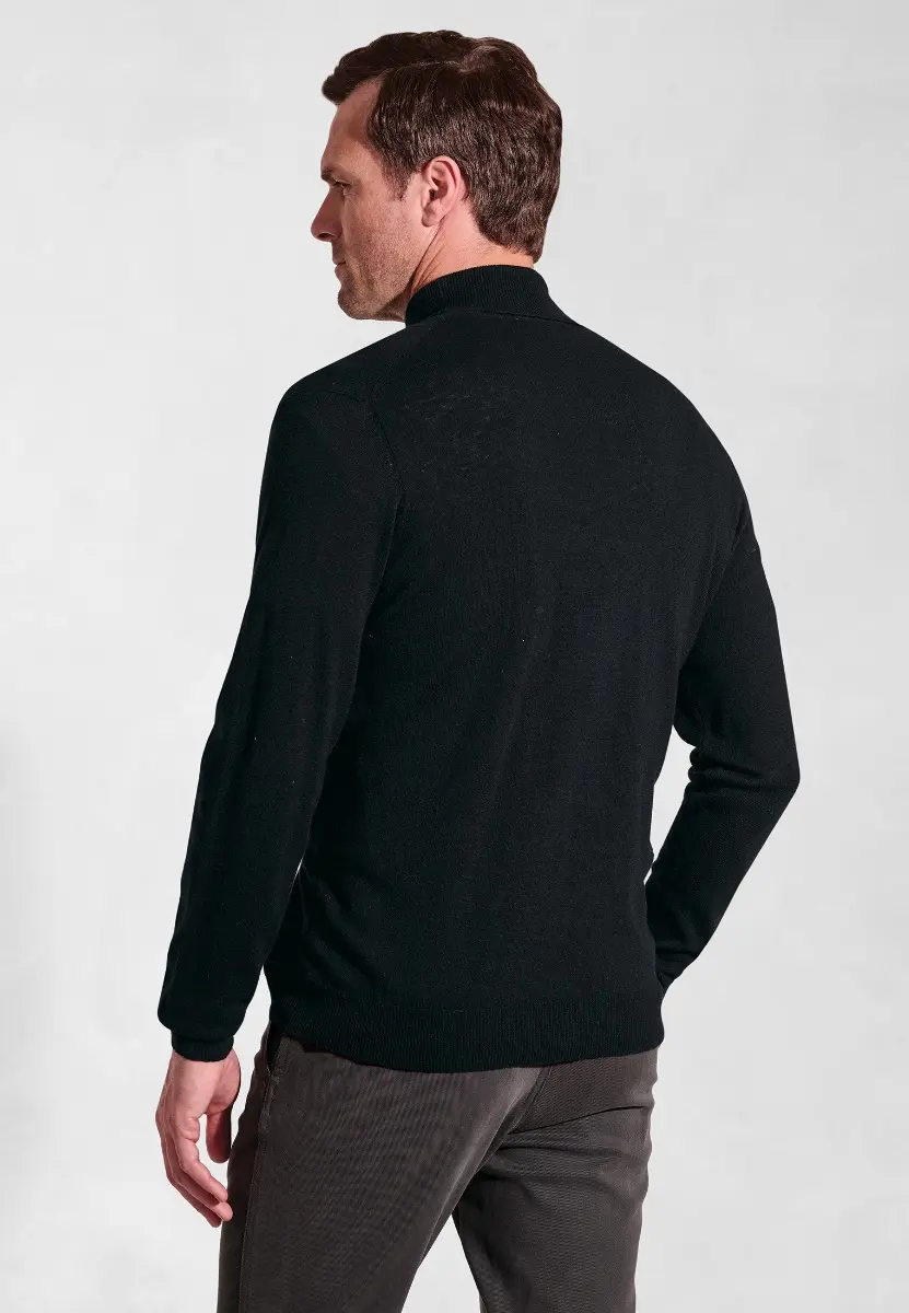 Cornwall Black Cotton Merino Roll Neck Jumper - Image 2